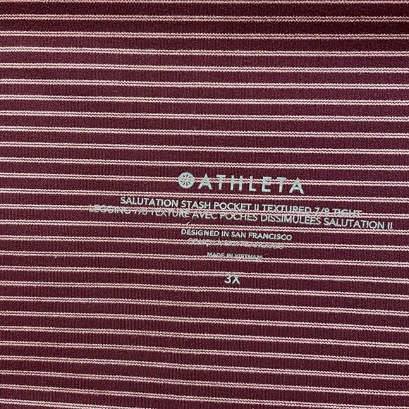 Athleta Salutation Stash Pocket 7/8 Tight Leggings Purple Pink Stripes - Picture 8 of 11